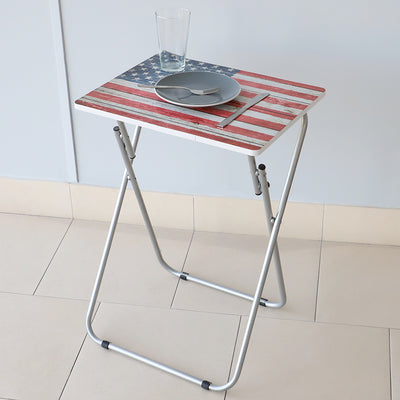 4 of 4:Home Basics Rustic USA Flag Multi-Purpose Foldable TV Tray Table, Multi-color 