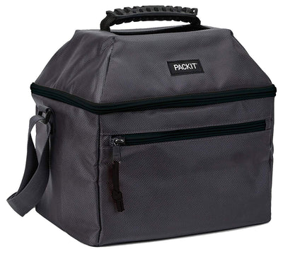 3 of 8:PackIt Freezable Canvas Utility Cooler Bag con asa, capacidad para 18 latas, gris carbón 