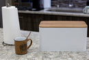 4 of 4:Boîte à pain en fer blanc Home Basics avec couvercle en bambou, blanche, 33,8 x 19 x 17,6 cm 