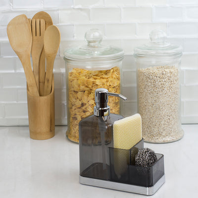 3 of 6:Home Basics Soap Dispenser and Sponge Caddy Organizer, Gray-Silver, 8x3x6.5 Inches 