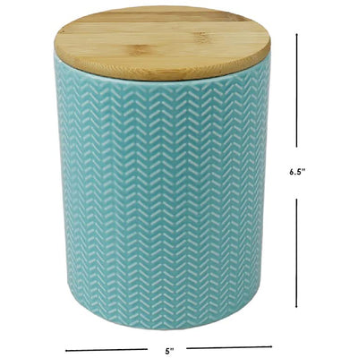 2 of 2:Home Basics Wave Ceramic Canister With Bamboo Lid, Turquoise, Medium, 5x6.5 Inches 