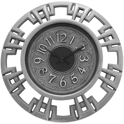 1 of 1:Premius Large Decorative Industrial Wall Clock, Silver, 16 Inches 