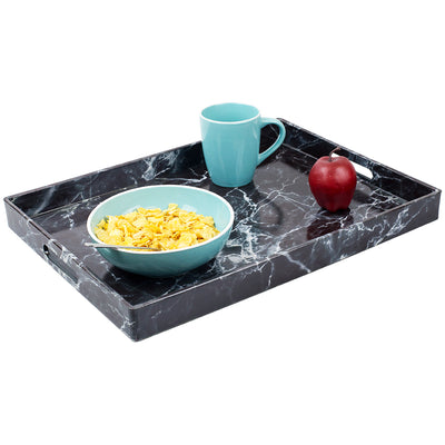1 of 3:Plateau de service en faux marbre Home Basics, noir, 48 x 35 x 3,8 cm 