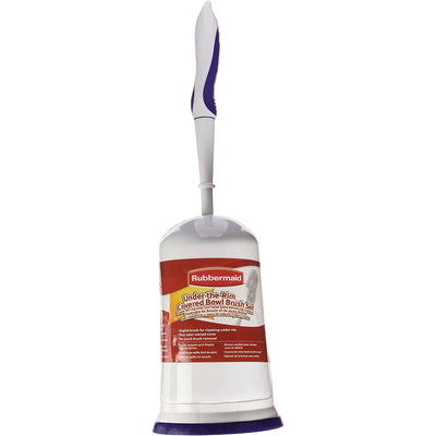 2 of 3:Rubbermaid Comfort Grip Toilet Bowl Brush and Caddy Set, White-Blue, 16.5 Inches 