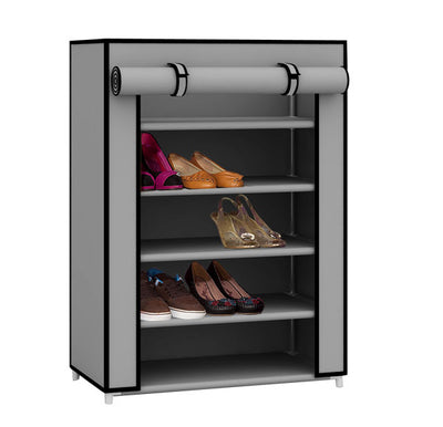 1 of 4:Armoire à chaussures portable et autonome à 5 niveaux Home Basics, 12 paires, gris 
