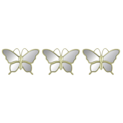 1 of 1:Premius 3 Piece Butterfly Mirror Set Wall Decor, Champagne,10 Inches, 30 Inches Overall 