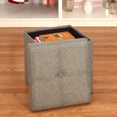 3 of 4:Simplify Faux Linen Folding Storage Ottoman Cube in Grey 