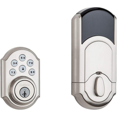 1 of 6:Pêne dormant électronique Kwikset Traditional SmartCode à pavé tactile, Z-Wave Plus, nickel satiné 