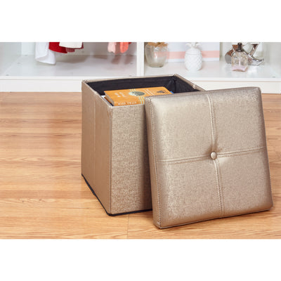 4 of 4:Simplify Faux Leather Folding Storage Ottoman Cube in Metallic Brown 