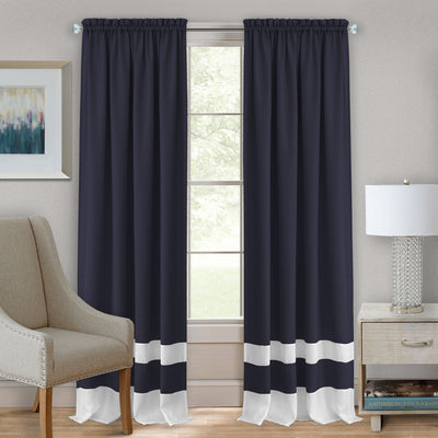 1 of 6:Panneau de fenêtre texturé Darcy à passe-tringle, bleu marine et blanc, 52 x 84 pouces 