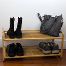 3 of 4:Home Basics 2 Tier Slatted Shelf Bamboo Shoe Rack, Natural 