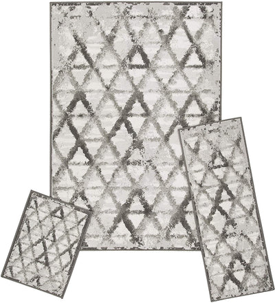1 of 14:Achim Capri 3 Piece Rug Set, Rizzy Grey, 3-Piece Set, 2x3, 2x5, 5x7 Feet 