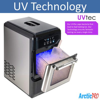 4 of 9:Arctic-Pro Ice Pellet Máquina de hielo portátil con luz ultravioleta y extracción de hielo, acero inoxidable negro 