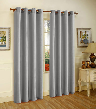 1 of 5:Melanie Faux Silk Grommets Window Panel, Silver, 55x95 Inches 