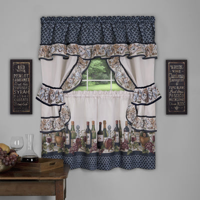1 of 2:Rideau de cuisine imprimé Chateau Cottage, 145 x 61 cm, bleu marine 