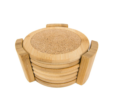 3 of 5:Ensemble de 6 sous-verres en bambou Home Basics avec support, naturel, 4,5 pouces 
