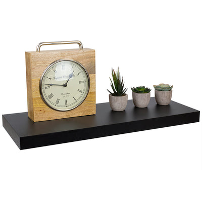 1 of 5:Home Basics Decorative Rectangular Wood Floating Shelf, Black, 23.5x9x1.5 Inches 