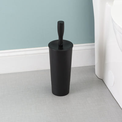 6 of 7:Home Basics Plastic Tapered Toilet Brush And Holder, Black, 4x15 Inches 