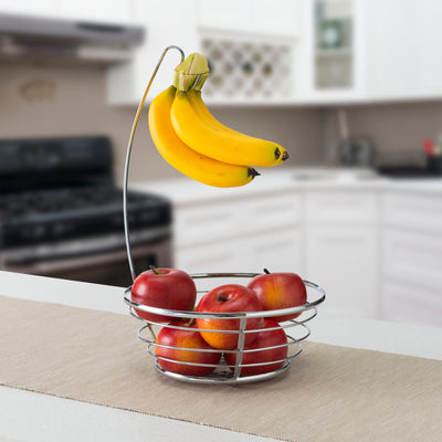 3 of 4:Home Basics Chrome Plated Steel Fruit Basket with Banana Tree 