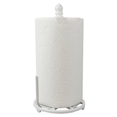 5 of 9:Home Basics Iris Collection Cast Iron Paper Towel Holder, White 