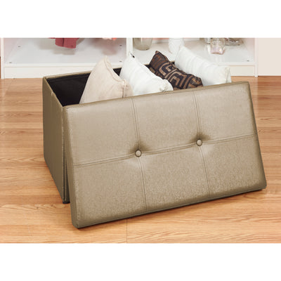 3 of 4:Simplify Faux Leather Double Folding Storage Ottoman Metallic Brown 