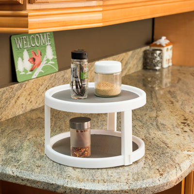 2 of 3:Home Basics Plastic Twin Turntable Spice Rack, White, 10.25x6.2 Inches 