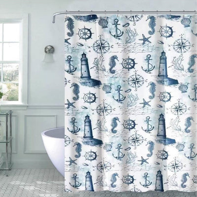 1 of 2:Karla Nautical Shower Curtain, 12 Metal Hooks With Shower Liner Set, Navy, 70x72 Inches 