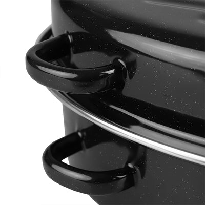 3 of 7:Plat à rôtir ovale profond en acier au carbone émaillé antiadhésif Home Basics avec couvercle, noir, 14 pouces 