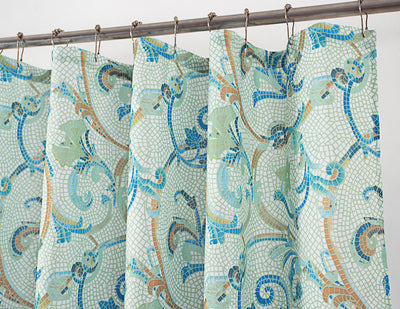 2 of 7:Classic Printed Tile Mosaic Shower Curtain, Blue-Green, 70X72 Inches 