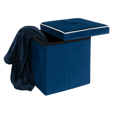 2 of 4:Otomana plegable de almacenamiento de terciopelo Simplify en azul marino 
