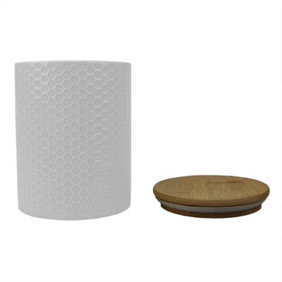 3 of 5:Home Basics Honeycomb Ceramic Canister With Bamboo Lid, White, Medium, 5x6.5 Inches 