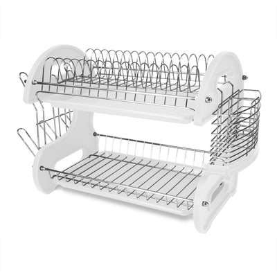 2 of 6:Home Basics 2 Tier Plastic Dish Drainer, White, 22x11x13.5 Inches 