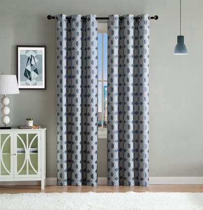 1 of 1:Eli 2-Pack Jacquard Design Grommet Panel, Blue, 78x84 Inches 