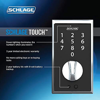 2 of 2:Schlage Century Touch Cerrojo electrónico con pantalla táctil sin llave, negro 