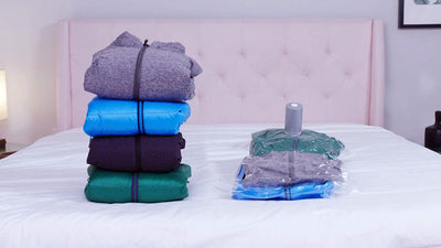3 of 7:Pac N Stack 4-Pack Vacuumed Air-Tight Storage Bags With Pump, Clear, 2 Size Bags 