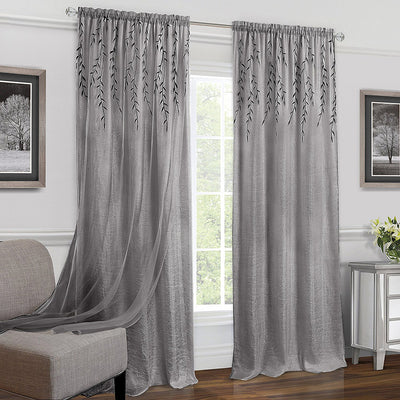 3 of 3:Panneau passe-tringle double épaisseur en satin écrasé Willow, gris, 42 x 63 pouces 