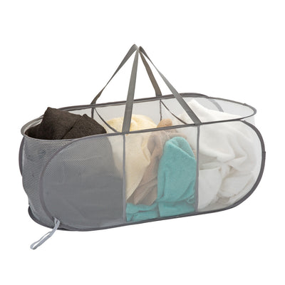 1 of 6:Woolite 3-Compartment Pop-Up Mesh Laundry Hamper, Grey, 33.8x13.7x13.7 Inches 