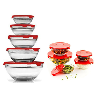 2 of 2:Bols de cuisson et de préparation multifonctions Premius 5 pièces avec couvercles rouges 