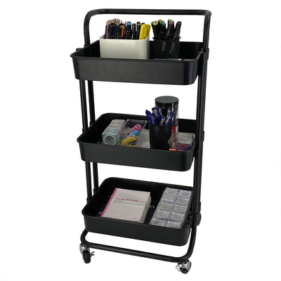 2 of 3:Home Basics Carro utilitario rodante de acero de 3 niveles con 2 ruedas de bloqueo, negro 