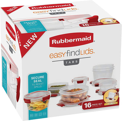 7 of 7:Boîte de conservation alimentaire Rubbermaid Easy Find Lids Tabs, lot de 16 pièces, transparente avec languettes rouges 
