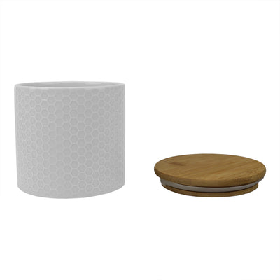 4 of 5:Home Basics Honeycomb Ceramic Canister With Bamboo Lid, White, Small, 5x5 Inches 