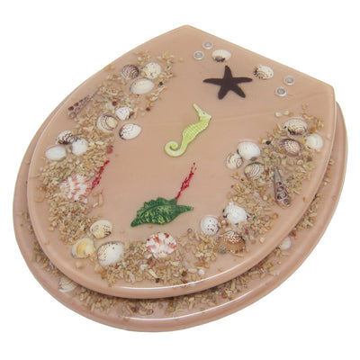 1 of 1:Elegant Touch Seashell Seahorse Design Polyresin Standard Toilet Seat, Beige 