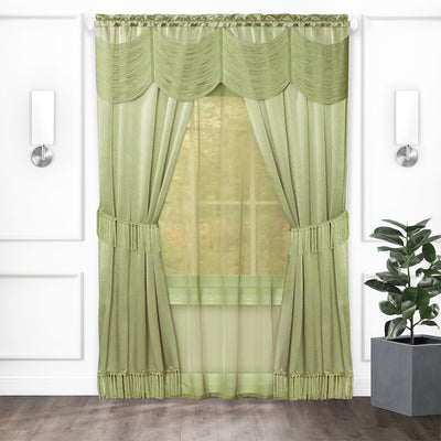 1 of 1:Ensemble de 6 fenêtres Halley Satin avec cantonnière autrichienne, sauge, 56 x 84 pouces 