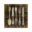 1 of 1:Premius On the Table Fork, Spoon, Knife Canvas Kitchen Wall Art, Brown, 12x12 Inches 