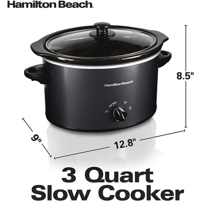 6 of 6:Hamilton Beach Slow Cooker With Stoneware And Glass Lid, Matte Black, 3 Quart 