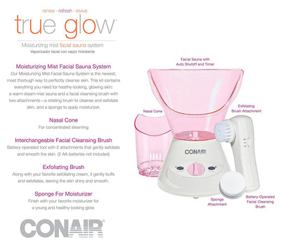 7 of 7:True Glow by Conair Moisturizing Mist Facial Sauna System, Pink-Cream 