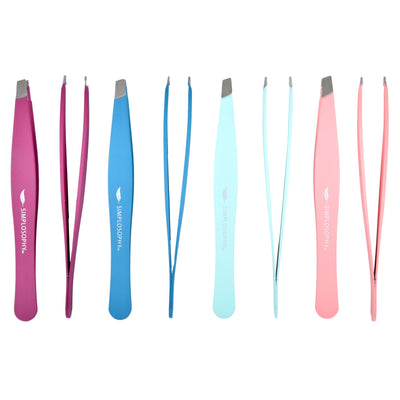 2 of 2:Simplosophy Soft Touch 2-Pack Stainless Steel Tweezer Set, Assorted Colors 