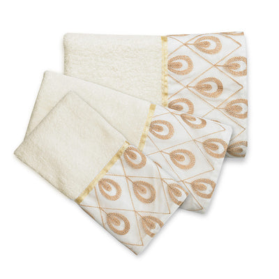 1 of 1:Popular Bath Seraphina Embroidered 3-Piece Towel Set, Beige-Gold 