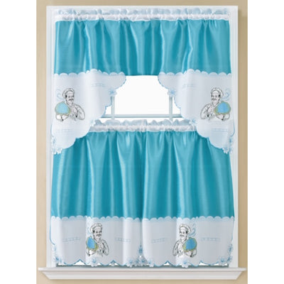 1 of 1:Chef 3-Piece Embroidered Kitchen Curtain Set With Swag Valance, Blue, 60x36 Inches 