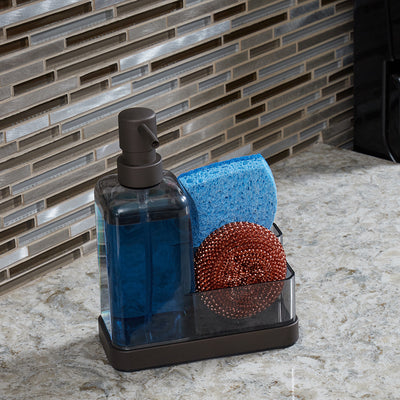 3 of 4:Home Basics Plastic Soap Dispenser with Sponge and Compartment, Bronze, 13.5 Ounces 